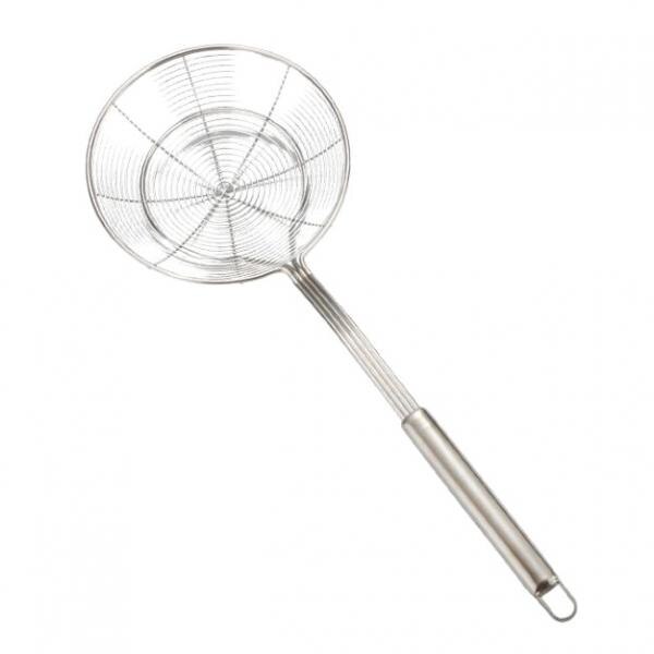 Nätsil skummare, rostfritt stål spindelsil, slev för köksstekning, pasta, spagetti, nudlar, silver
