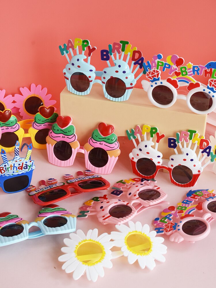 Grappige Verjaardag Bril Dolfijn Ballon Creatieve Kinderen Happy Birthday Party Cake Decoratie Plug-In Taart Jurk Up Ornamenten