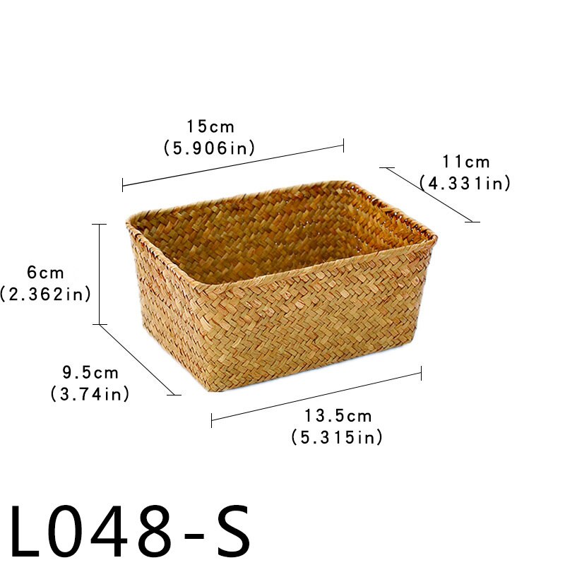 Handgemaakte picknickmand van stro, riet voor brood, fruit, eten, badkamer, bureau, keuken, opruimartikelen, rotan opbergdoos: L048s