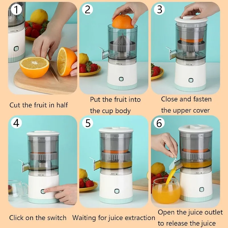 Espremedor elétrico portátil, carregamento usb, fácil de limpar, misturador de frutas, extrator de suco para fazer suco de laranja, suco de limão, suco de kiwi
