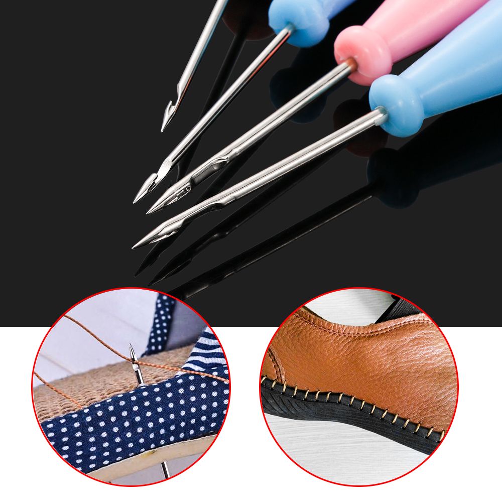 Punzón de acero para coser, herramienta de cuero hecha a mano, cono de mango de plástico, agujas de reparación de zapatos