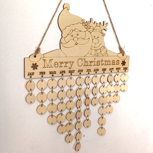 Santa Claus Wood Birthday Reminder Board Xmas Advent Calendars Sign DIY Calendar Home Party Decor