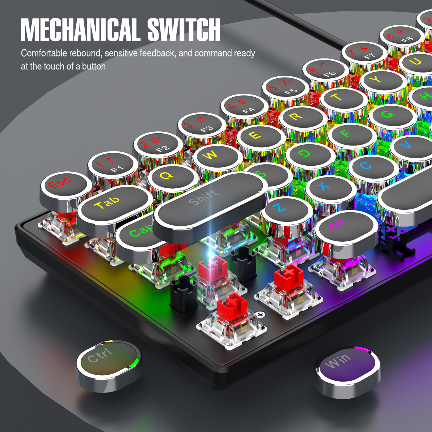 7KEYS Compact and Portable 68 Key, Retro - Style ,Detachable Cable Wired Gaming Mechanical Keyboard TW1870