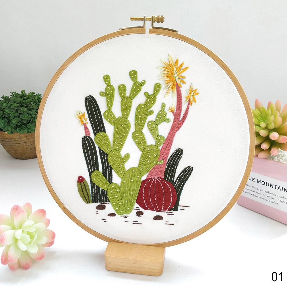 Cotton Cross Stitch Embroidery Kit DIY Cactus Heart Love Flowers Embroidery Kit Handcraft Painting Embroidery Hoop Home Decor: 01
