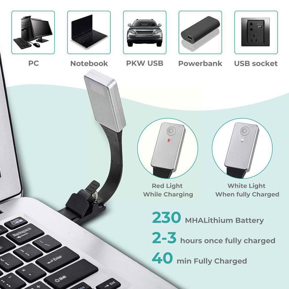 Usb Oplaadbare Led Boek Licht Flexibele Clip Op Boek Night Light Reading Helderheid Verstelbare Leren Lamp H2F4