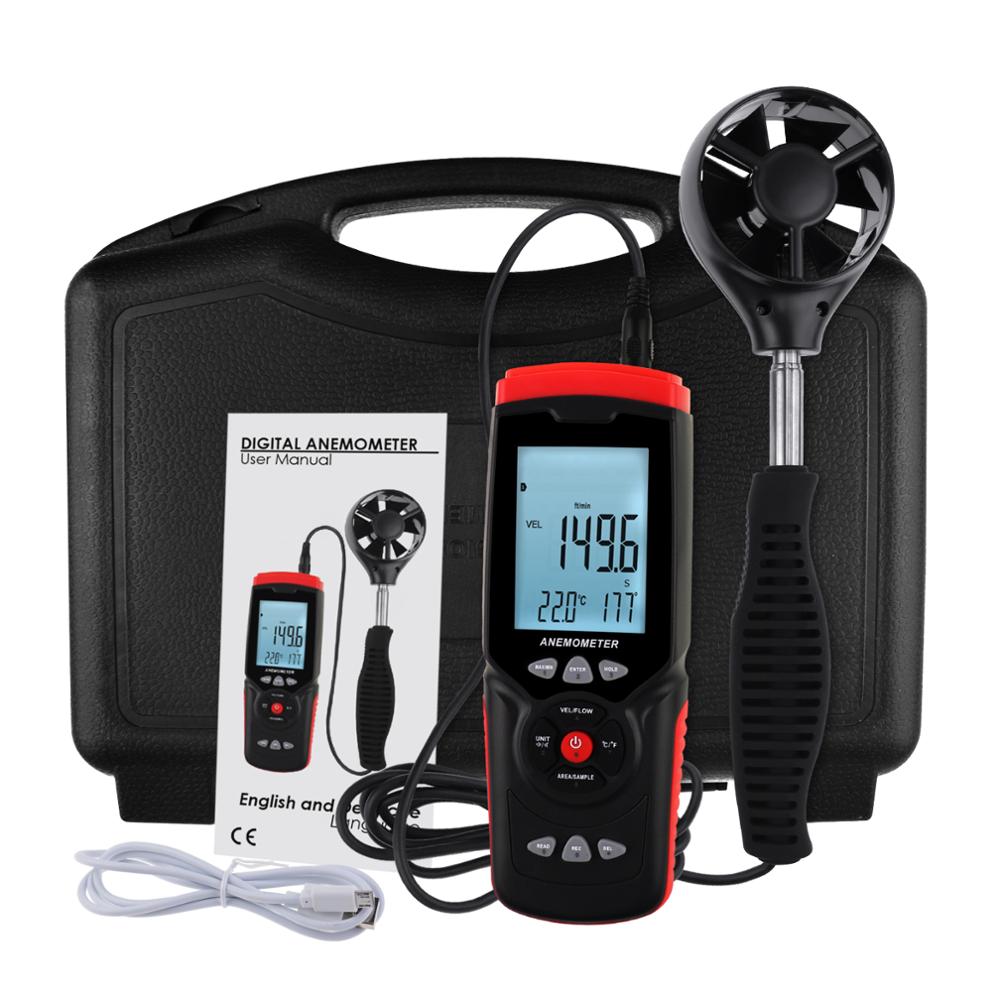 Professionelle Anemometer Datenlogger Wind Geschwindigkeit Geschwindigkeit Meter Luftstrom CFM CMM Luft Volumen Wind Richtung Temperatur Feuchtigkeit