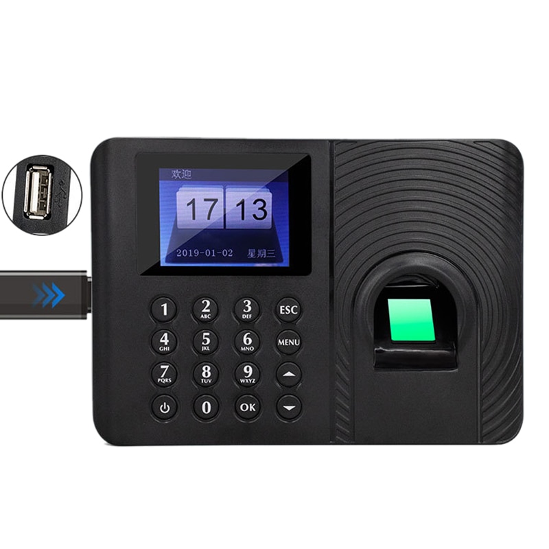 -A10 Fingerprint Time Attendance System Clock Recorder Employee Recognition Recording Device Electronic Machine(EU Plug)