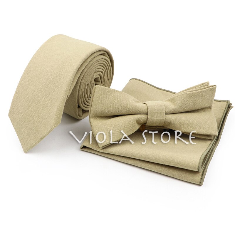 Conjunto de pañuelo de algodón para hombre, corbata de lazo, Color verde claro, rosa, naranja, sólido, 6cm, para boda, , accesorio superior: 08