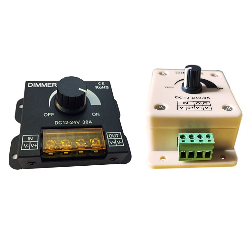 DC12V 24V LED Strip Light Single Color Dimmer 8A 30A 96W 360W Adjustable Brightness Rotating Switch LampTape Controller