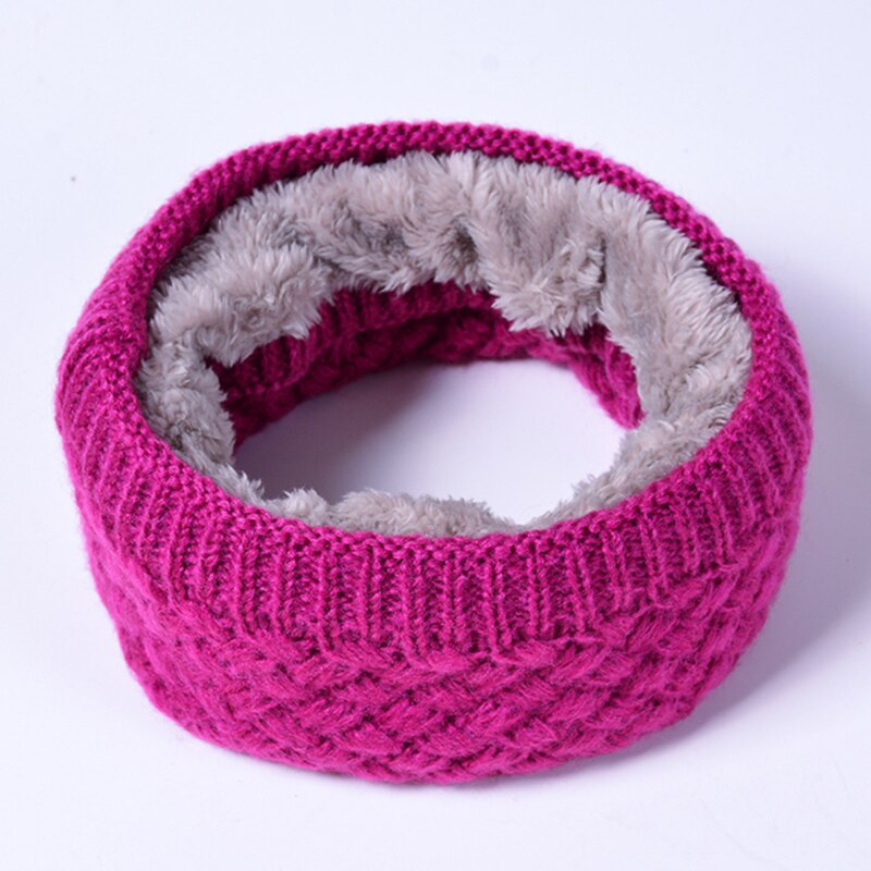 Winter warme sjaal voor vrouwen gebreide halsdoeken ringen pluche kinderen mannen kraag ring vrouwelijke foulard halsdoek: Rozenrood