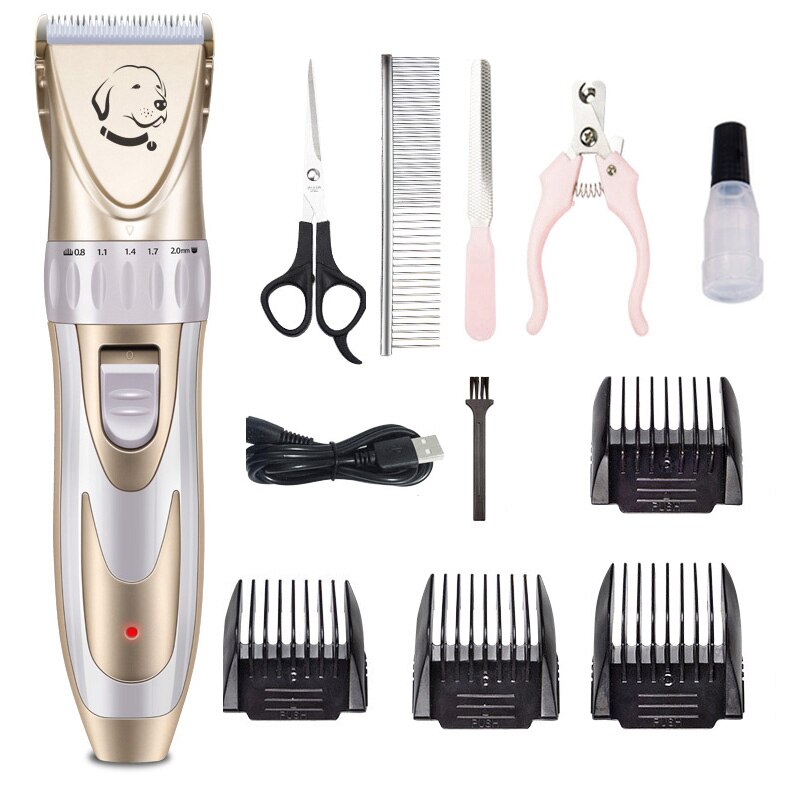 Profissional pet cão aparador de pêlos animais de estimação grooming clippers gato cão cortador máquina barbeador baixo ruído tesoura elétrica clipper: KIT1-WHITE