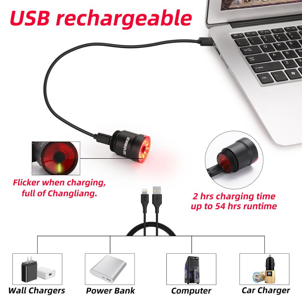 LEADBIKE Smart USB Chargeable Traffic Tail Light Brake Sensing Bicycle Light Cycling Flashlight IPX6 Led Taillight Mtb Accesorie