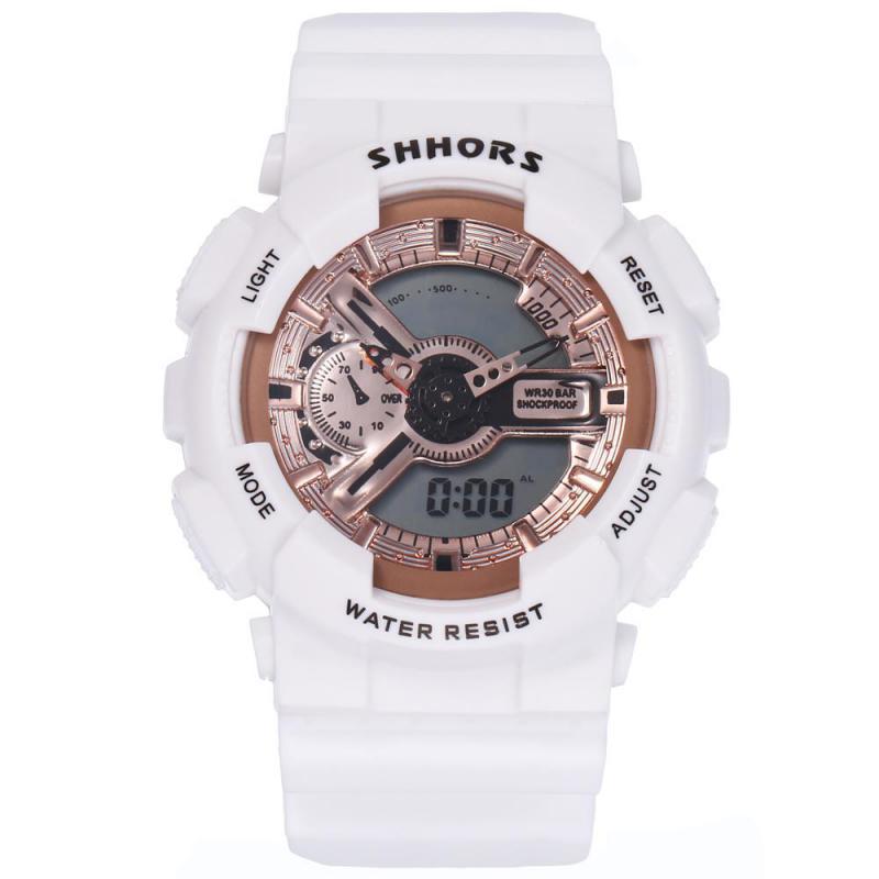 Shhors roze dameshorloges multifunctionele sporthorloges dames led-display analoog digitaal quartzhorloge reloj mujer: Wit -1