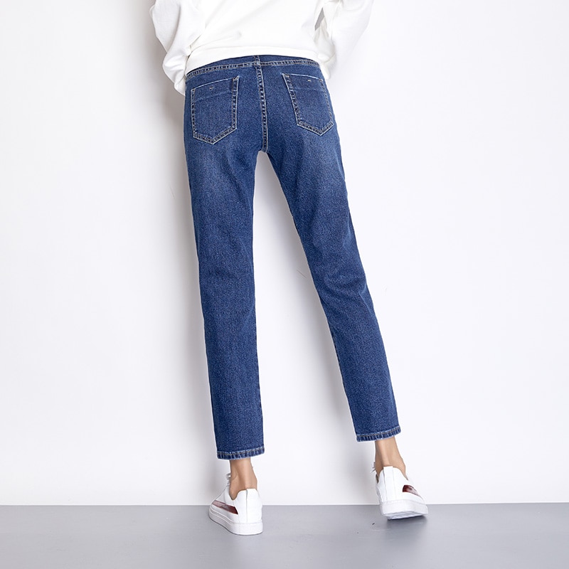 Leijijeans Herfst Blauwe Kleur 5XL 6XL Plus Size Katoen Losse Denim Broek Mid Taille Volledige Lengte Reguliere Boyfriend Jeans Voor vrouwen