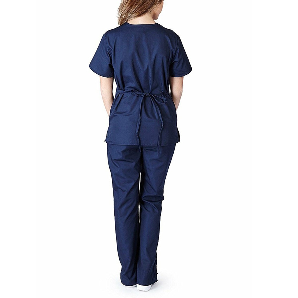 Women Workwear Short Sleeve V-neck Tops+Pants Nursing Working Uniform Set Suit Overalls Clothes Scrub uniform protection