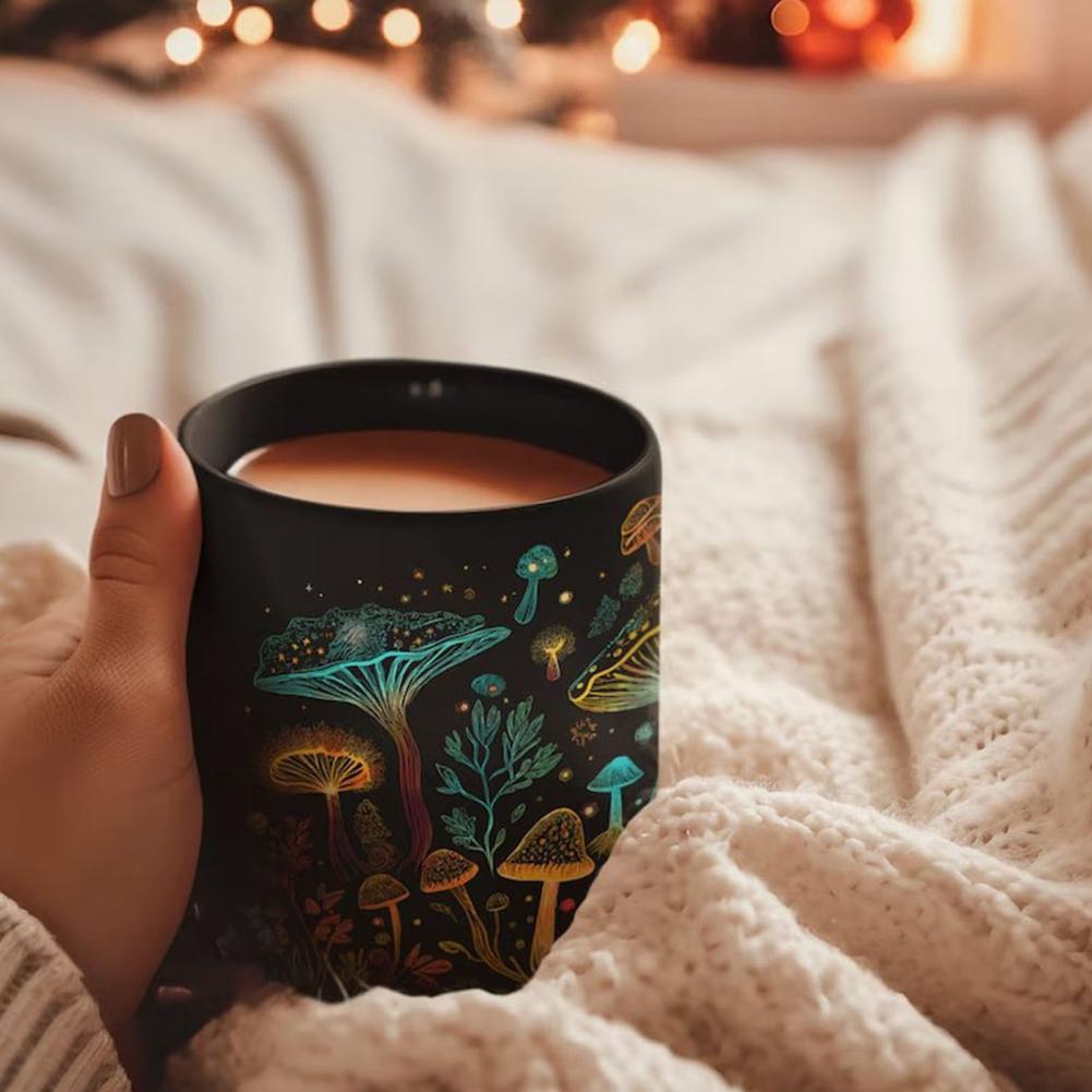 350ML Bioluminescent Fungi Magic Mushroom Mug Novelty Black Tea Milk Water Cup Mushroom Coffee Mug With Handle Birthday