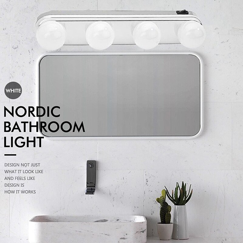 4 pære led makeup spejl lys sugekop installation toiletbord forfængelighed lys badeværelse væglampe batteridrevet