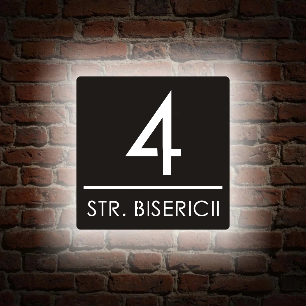 Home Custom House Number Sign LED Light Plate Number Box 3D Illuminated Square Acrylic Name Address Outside Door Plaque Decor: L / SKY BLUE / 30cm