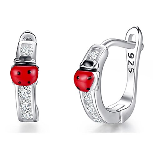 Christmas 925 Silver Sterling Red Enamel Crystal Stud Earrings For Children Jewelry Small Ladybird Ladybug Earrings Kids: YE3189