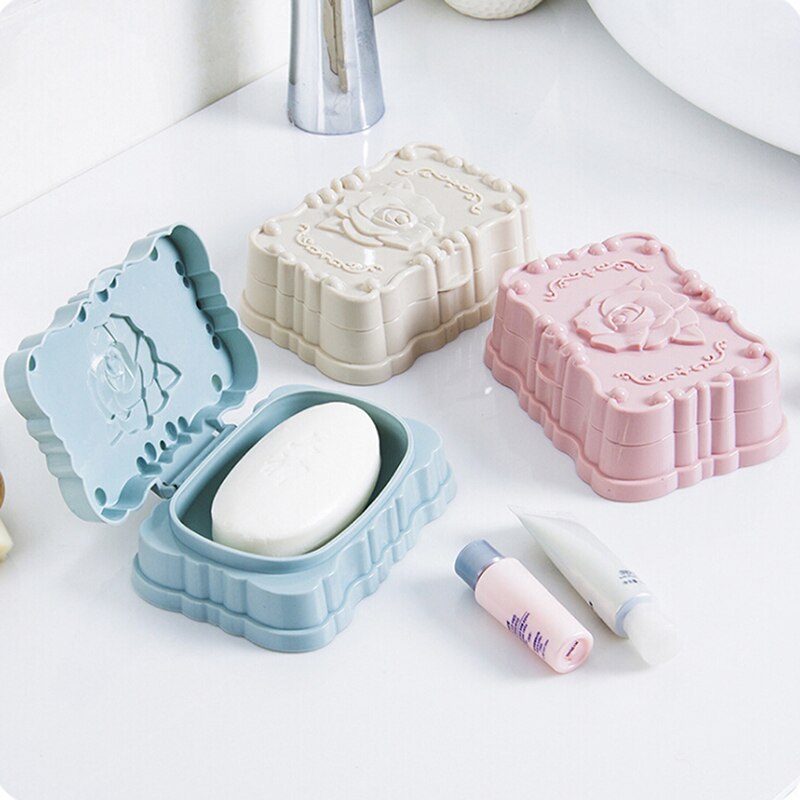 Rose Gesneden Draagbare Zeep Box Case Holder Container Wassen Stofdicht Zeep Case Home Badkamer Accessoires Zeepbakje Opslag case