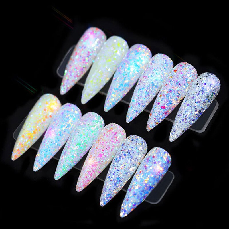 12 cores luz cebola em pó sinfonia glitter lantejoulas glitter decoração da arte do prego mudança de cor tamanho conjunto misto ty