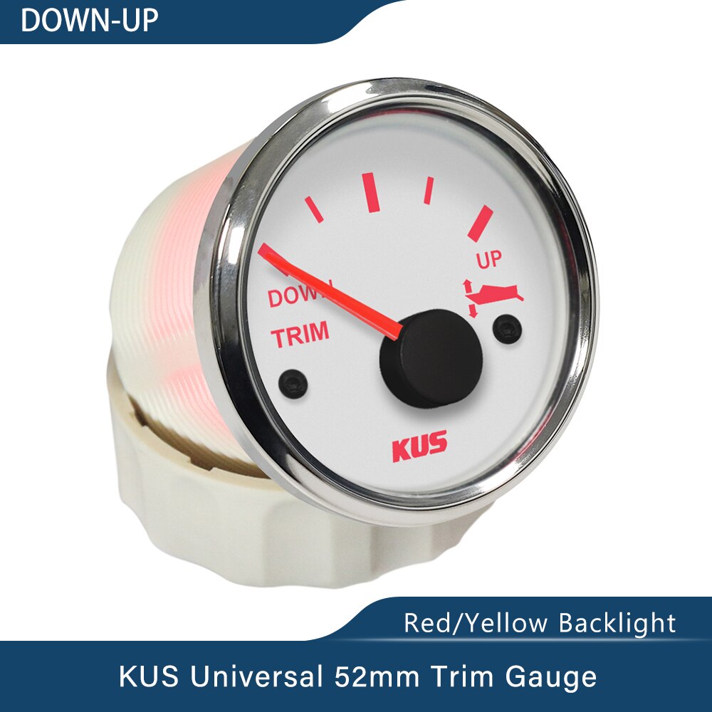 Kus 52mm opp-ned/venstre-høyre båttrimmåler marin trimtiltindikator 0-190 ohm for båt rødt og gult tilgjengelig bakgrunnsbelysning