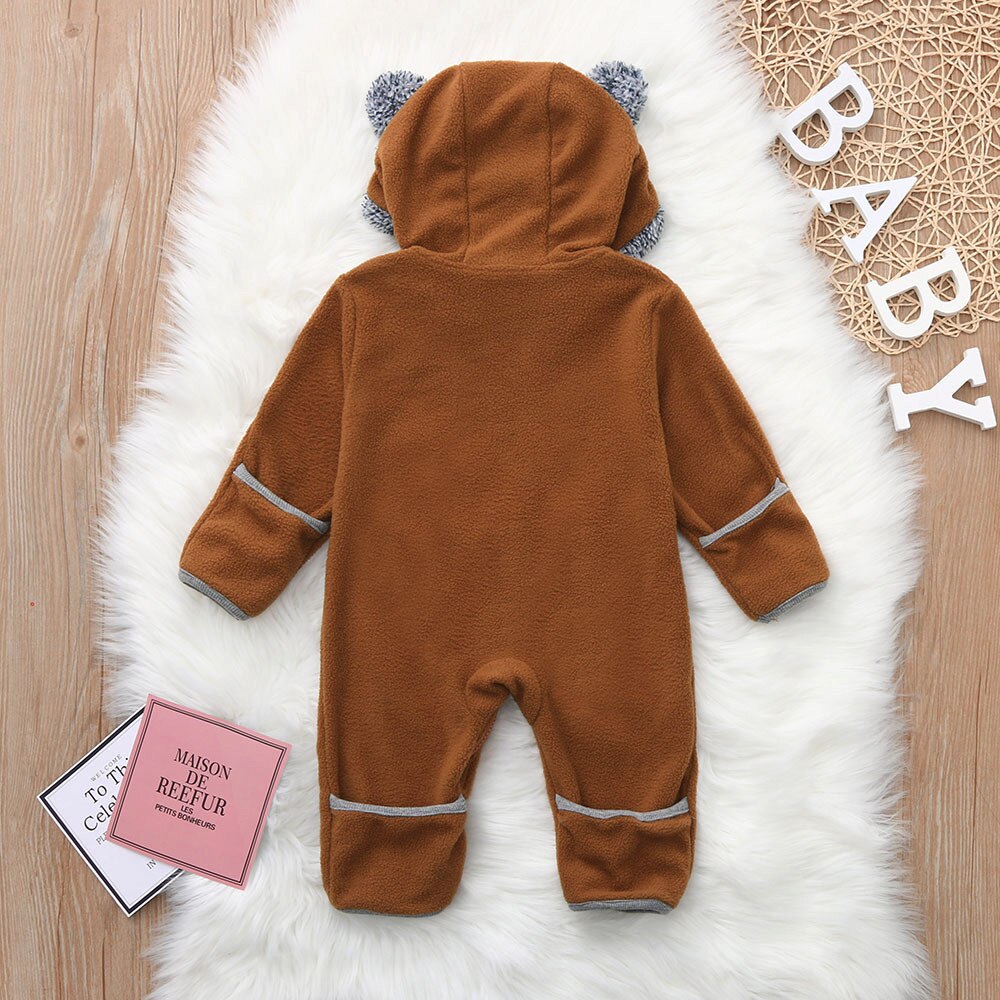 Baby Peuter Baby Bodysuit Meisjes Jongens Cartoon Leuke Oren Hoodie Romper Zip Baby Winter Kleding Pasgeboren Kinderen Kids Jumpsuit