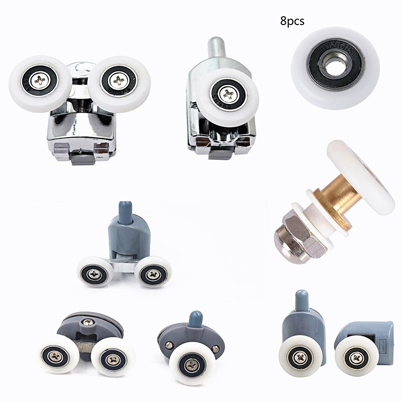 Kit de roulettes pour portes de cabine de douche, 8 pièces, roue 23 25 27mm, double inférieur supérieur avec bouton de montage pour verre