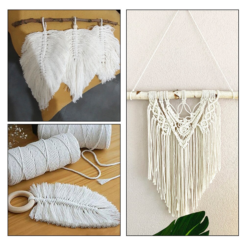 DIY Teether Macrame Kit Macrame Cord Wall Hangings Plant Hanger Braided Cord Natural Cotton Rope with Wood Ring Wood Stick
