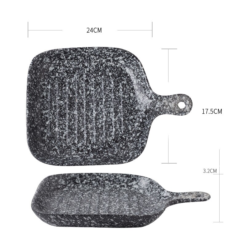 FANCITY-Plato cuadrado Vintage con mango, bandeja de cerámica para hornear, plato para horno, plato para arroz horneado: 5