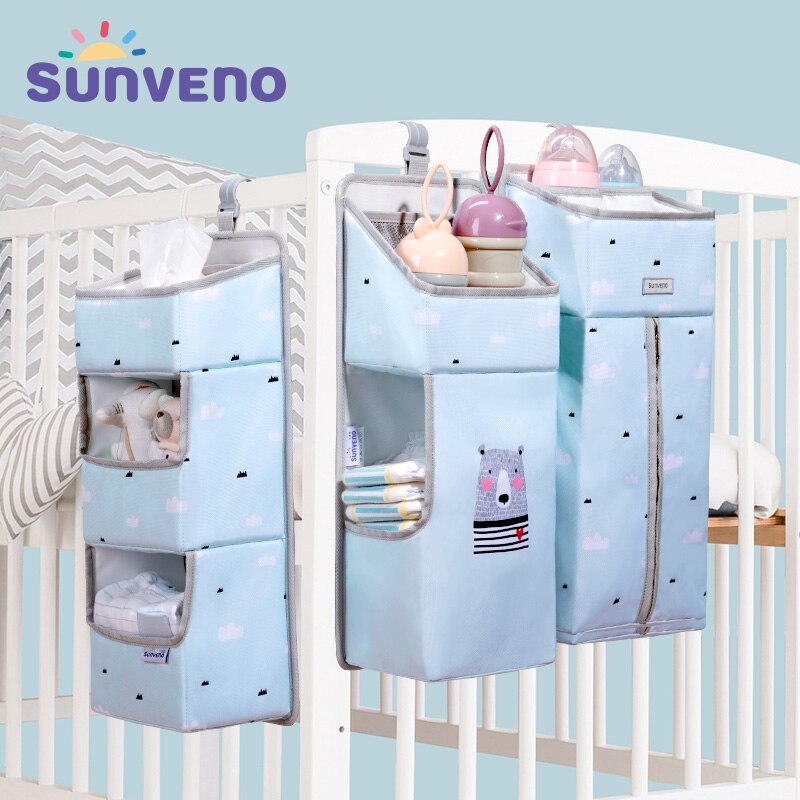 Sunveno Crib Organizer for Baby Crib Hanging Storage Bag Baby Clothing Caddy Organizer for Essentials Bedding Diaper Nappy Bag