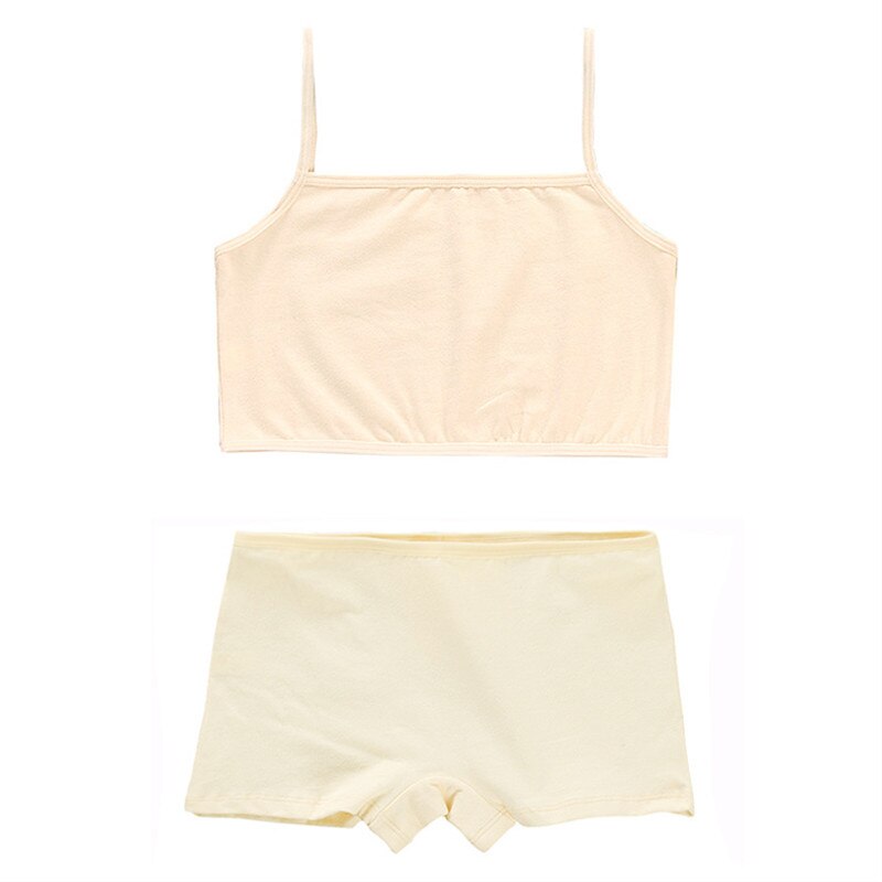 Tieners Bh Set Meisjes Ondergoed Hemdje Katoen Hipster 8-12Y Kids Verstelbare Sling Grote Meisje Training Zomer Sport: Beige