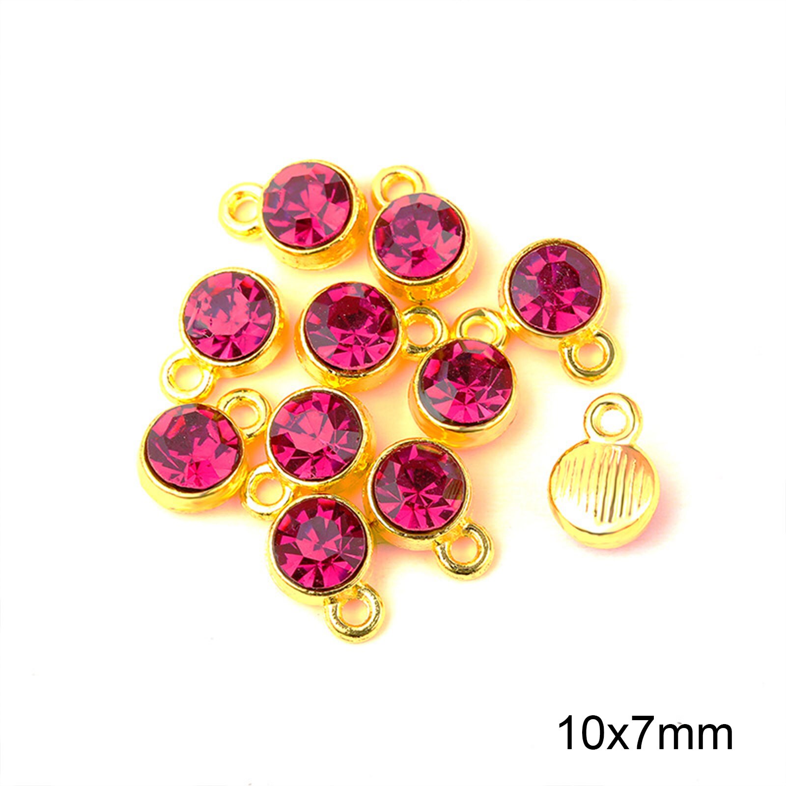 Doreen Box Charms in lega di zinco e vetro Birthstone rotondi placcati in oro viola 10mm x 7mm, 20 pezzi: 1