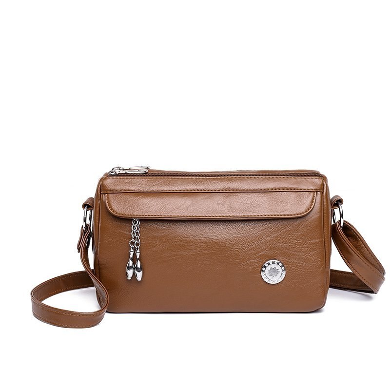 Famous Brand Casual Solid Color PU Leather Crossbody Bags for Women Ladies Shoulder Bag: Caramel Colour