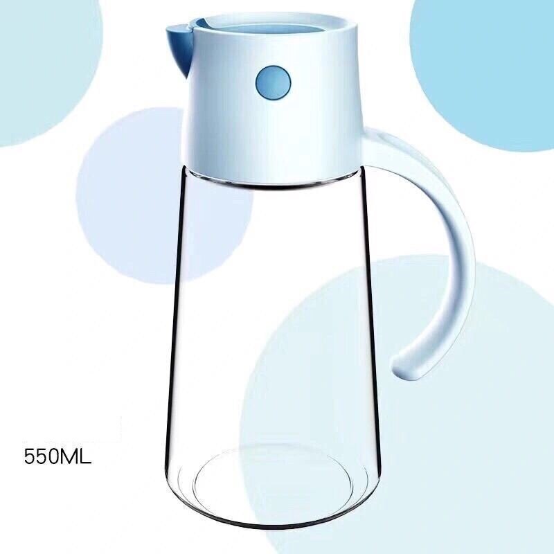 Kitchen Vinegar Jug Glass Oil Jug Dispenser Automatic Opening Household Bottle Oil and Vinegar Honey Olive Oil Container: 550ML Blue