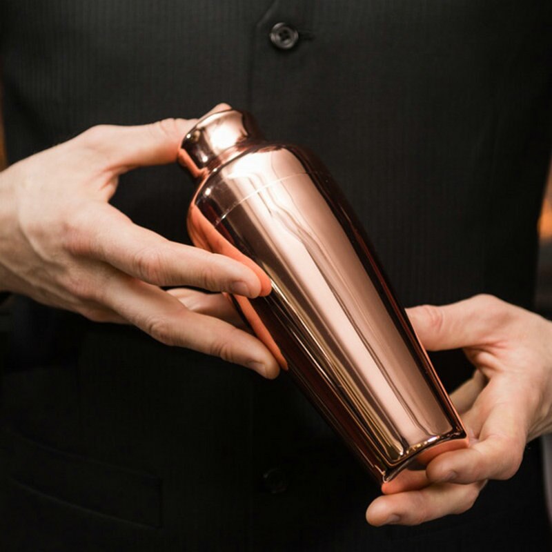 Cocktail shaker bar sæt kobber forgyldt shaker barware sæt  - 4 dele bartendersæt indeholder shaker, jigger, si, ske