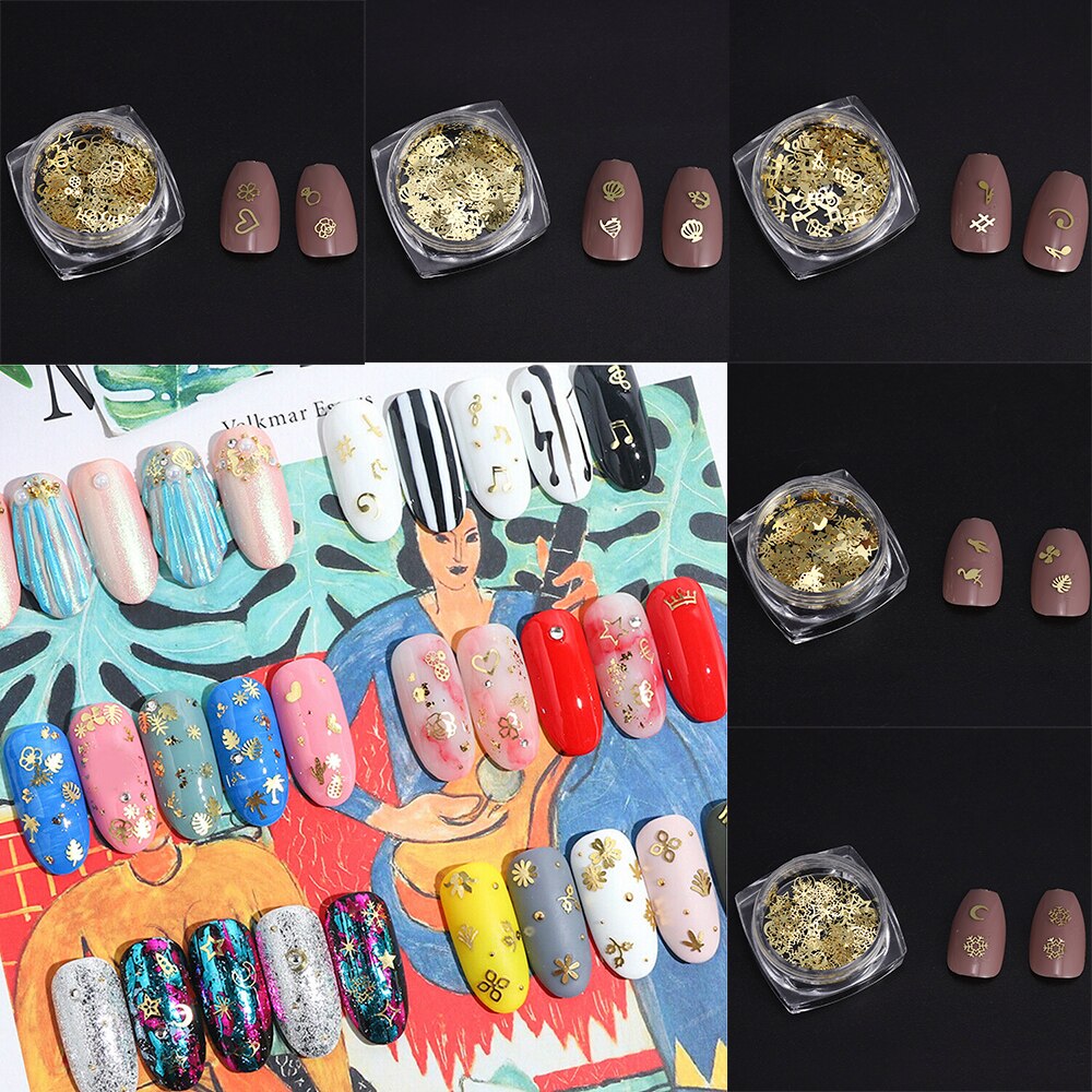 Diy Art Decoratie Goud Metalen Plakjes Bloem Nail Art Glitter Hollow Nail Vlokken Manicure Tips Nail Accessoires Ontwerpen Voor Nail