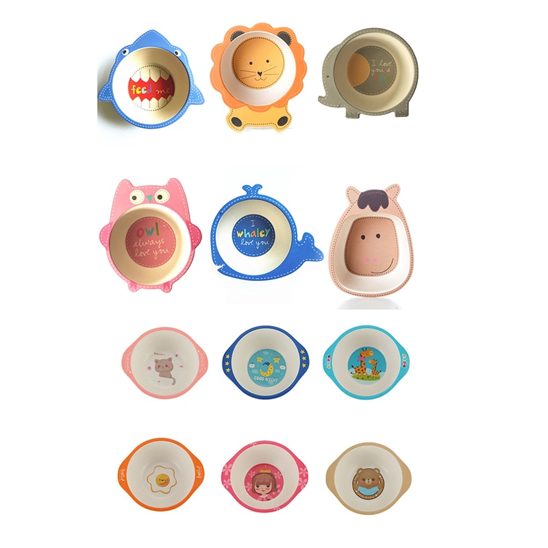 Bol de bébé en fibre de bambou plats pour enfants, bol d'alimentation naturel vaisselle pour enfants table dessin animé