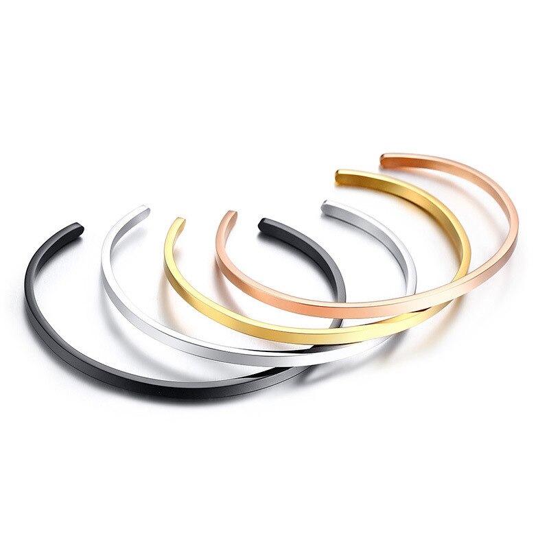 Simple Women's Stainless Steel Bracelet 3mm 5mm High Polished Cuff Bangle Black / Gold / Silver Color Jewelry