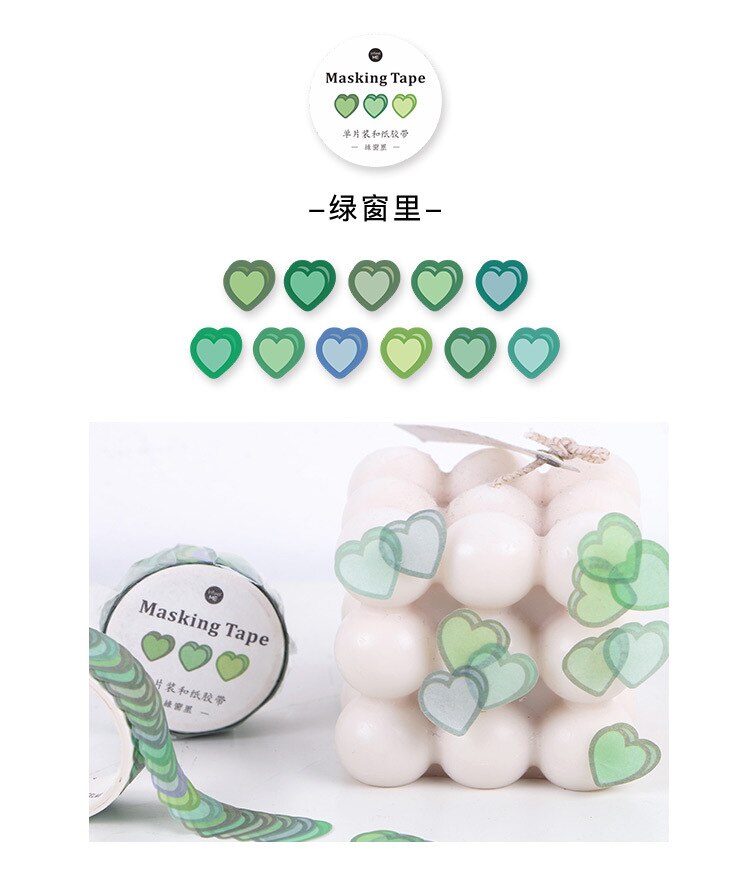 100Pcs Harten/Roll Mooie Hart Papier Decoratieve Stok Label: In the green window