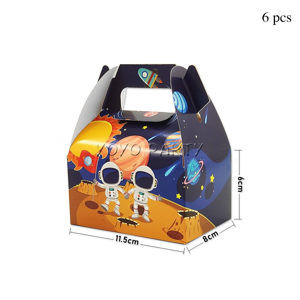 Caja de palomitas de maíz para niños, espacio Solar para de cumpleaños, astronauta, bolsa para suministros de , decoración de aperitivos, 6 uds.