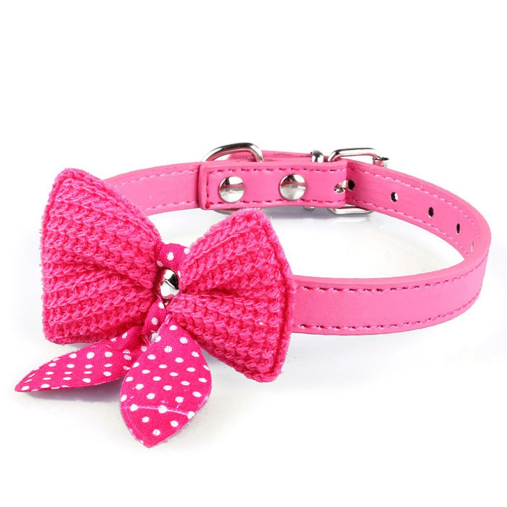 Leuke Knit Huisdier knoop Cat Halsband Verstelbare Lederen Ketting voor Kleine Honden Puppy Kraag Chihuahua Zwart/Rood /Rose rood: Rose red