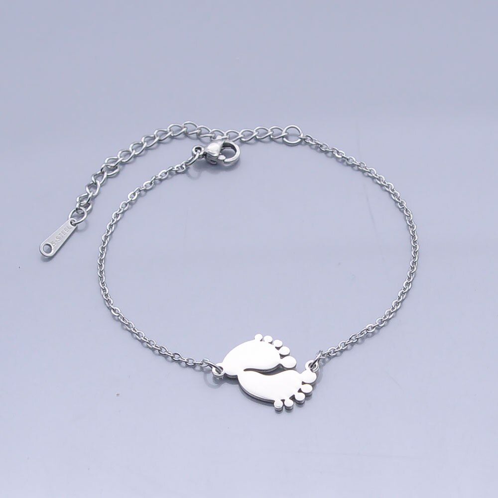 100% Rvs Dainty Baby Foot Charm Armband Voor Vrouwen Super Hoge Gepolijst Armbanden: JN505-1