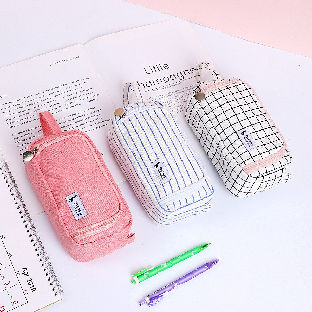 bref grille étudiant Double couche porte-crayon école stylo étui pour filles garçons papeterie grande toile crayon sac estojo escolar