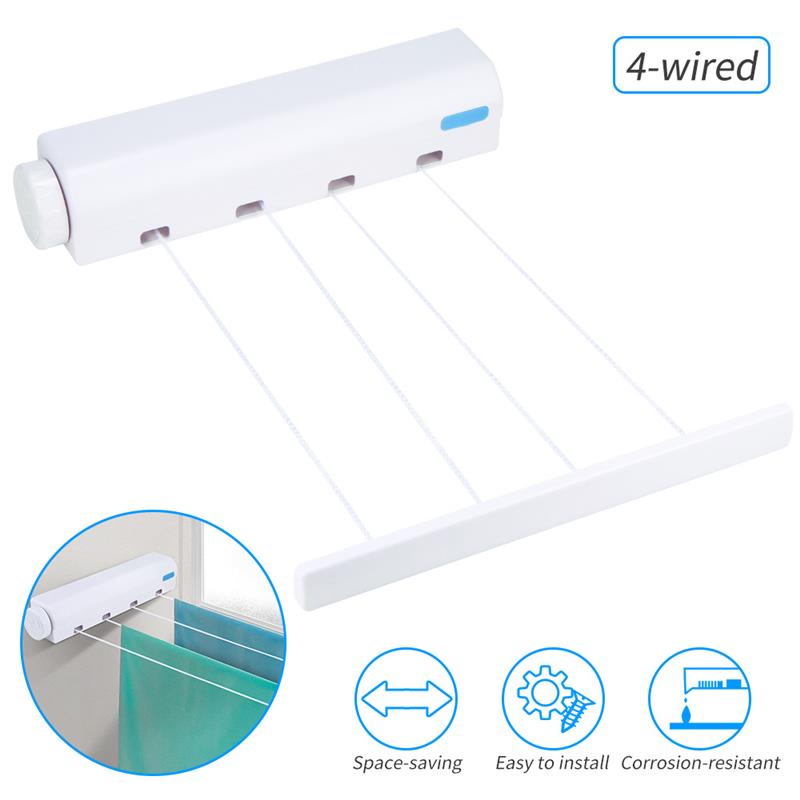 Wandhanger uitschuifbare waslijn binnenkleding magische washanger uitschuifbare waslijn touw droogrek voor thuis: 4 bedraad