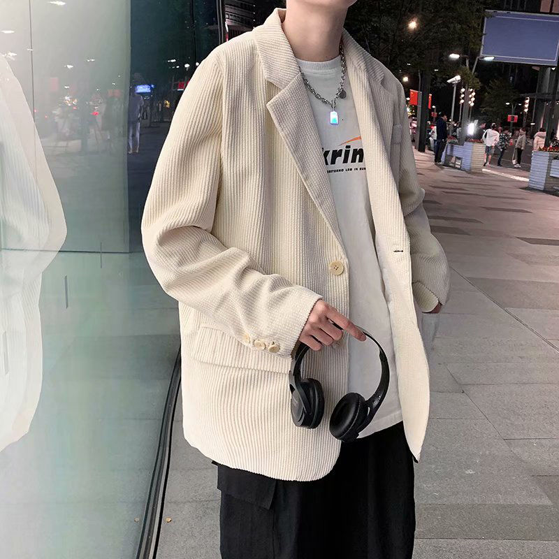 Jesień sztruks marynarka moda męska retro biznes zwykły marynarka strój mężczyźni luźny koreańnarty garnitur kurtka mężczyzna płaszcz sztruksowy M-2XL: morela / XXL