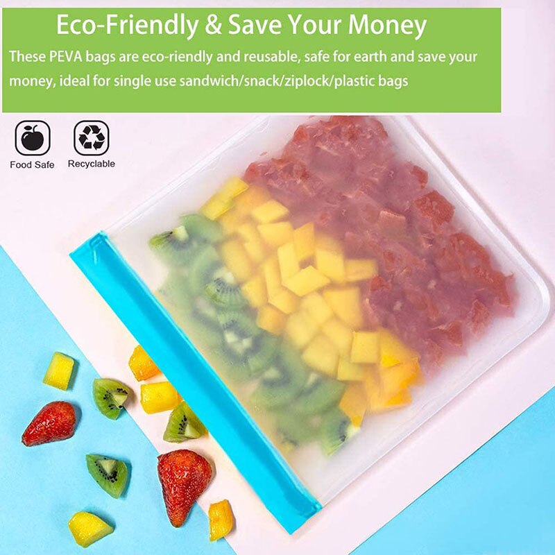TEENRA 12Pcs/set PEVA Food Storage Bag Container Reusable Food Fresh Bag Ziplock Leakproof Food Bag Kitchen Organizer