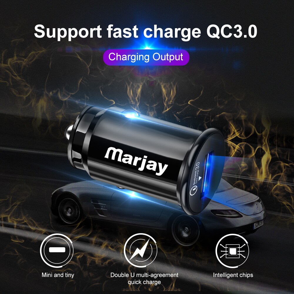 Marjay Mini USB Auto Ladegerät QC 3,0 für iPhone 7 X XR Schnelle Ladung Auto-Ladegerät für Samsung A50 1Hafen Ladegerät Adapter in Auto