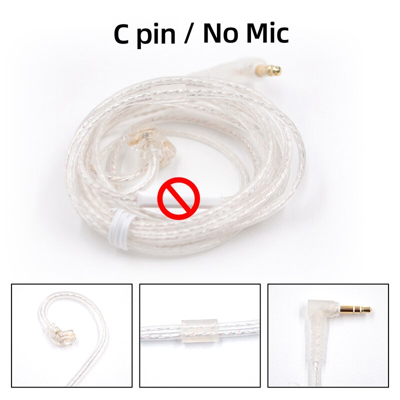 Cable plano de actualización KZ ZS10 ZSN EDX Pro de cobre libre de oxígeno de alta pureza, 2 pines, 0,75/0,78mm, Pin B/C, alambre OFC plateado de 3,5mm: C Pin No Mic Silver