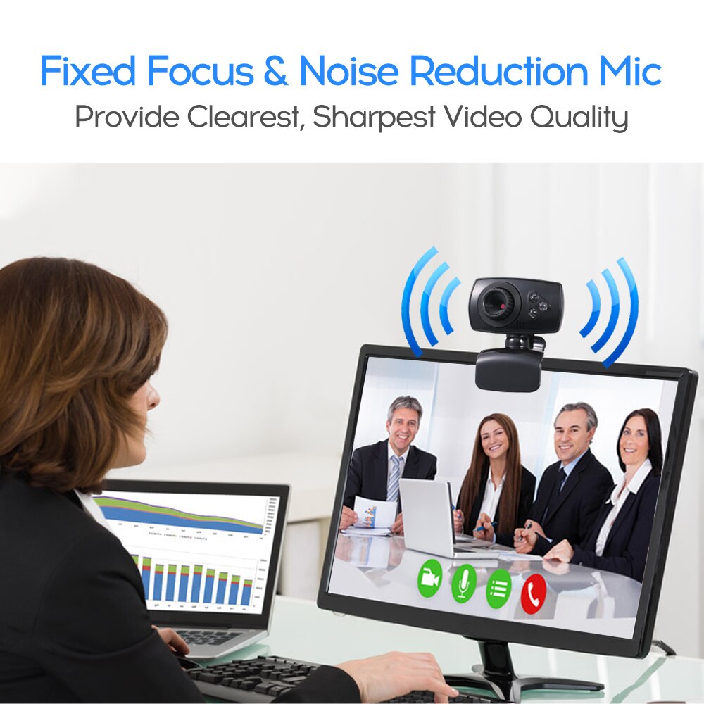 High-definition Clip-on Web Camera 8 Megapixels USB Webcam 2.0 with Microphone 3 LED for PC Laptop Computer Desktop Conference